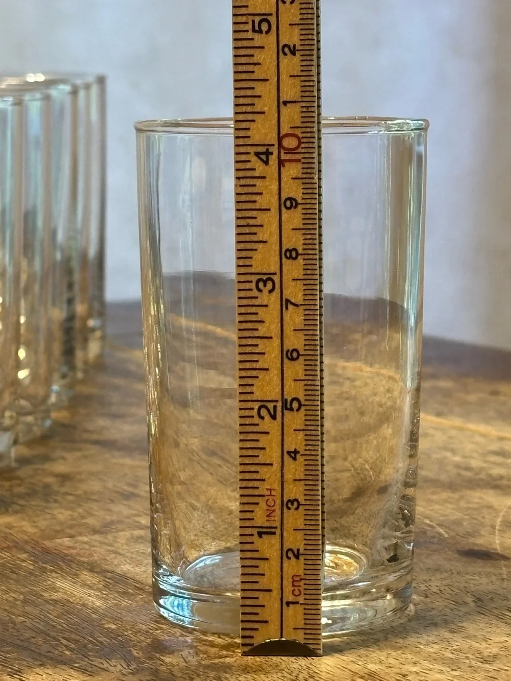 Set of 7 Clear Glass Juice Tumblers Highball Glasses Heavy Base MCM Style